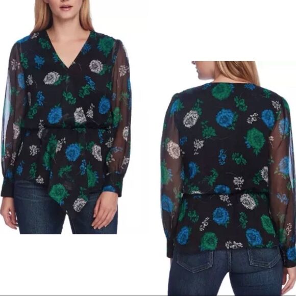 Vince Camuto- Floral-Print Cinched-Waist Top - Picture 9 of 9